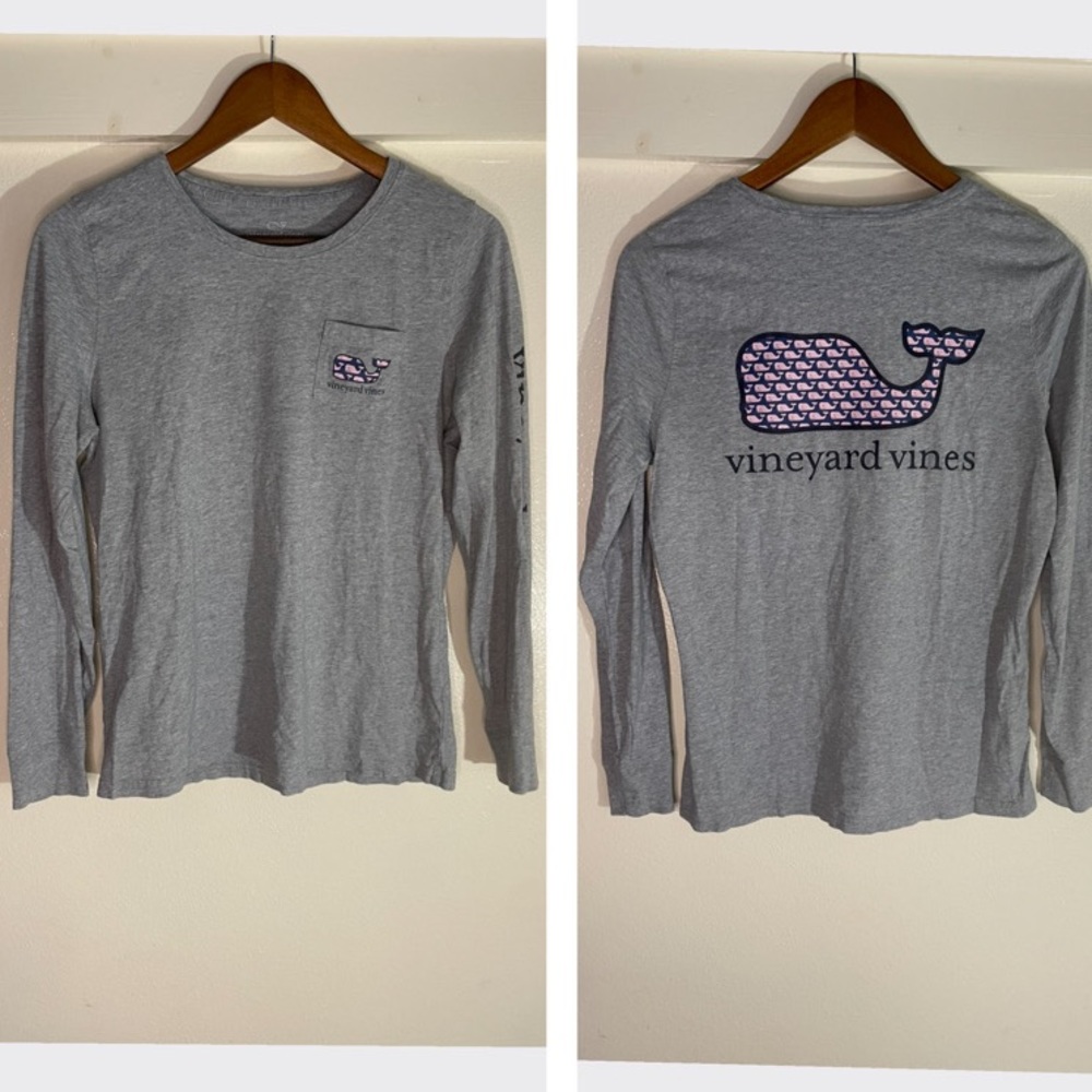 Vineyard Vines Gray Long Sleeve Whale Logo Tee Shirt Size Small - Picture 2 of 10